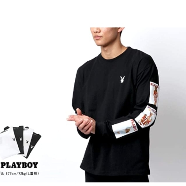 PLAYBOY(プレイボーイ)のPLAYBOY　プレイボーイ シャツ  長袖 ロンT　プリント　白　ホワイト メンズのトップス(Tシャツ/カットソー(七分/長袖))の商品写真