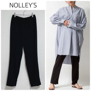 ノーリーズ(NOLLEY'S)の【中古美品】NOLLEY'S バックサテンジョーゼットジップスリットパンツ　黒(カジュアルパンツ)