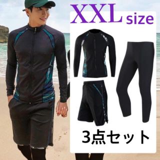 メンズ 水着  2XL 黒 緑 ボタニカル ラッシュガード セット UV(水着)