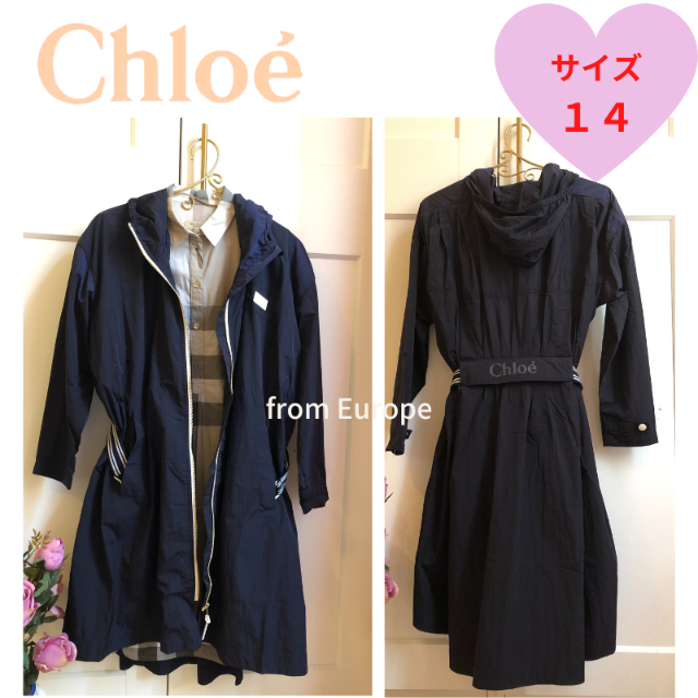 大人もOK【Chloe】レイン コート ロゴ ネイビー 160cm サイズ14