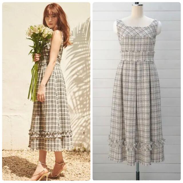 Herlipto Summer Tweed Midi Dress ベージュ