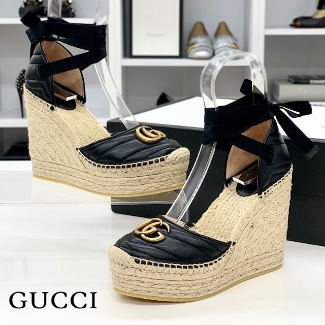 GUCCI ブラック ストラップ ウェッジ サンダル グッチ www.alammah.sa