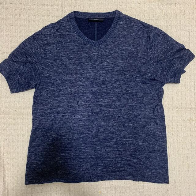 JOSEPH(ジョゼフ)のJOSEPH ABBOUD リネンのニットTシャツ　ネイビー メンズのトップス(Tシャツ/カットソー(半袖/袖なし))の商品写真