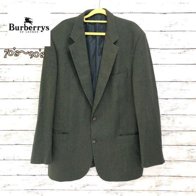 BURBERRY(バーバリー)の古着◆バーバリーズ　ツイードジャケット　グリーン系　裏地ロゴ メンズのスーツ(スーツジャケット)の商品写真