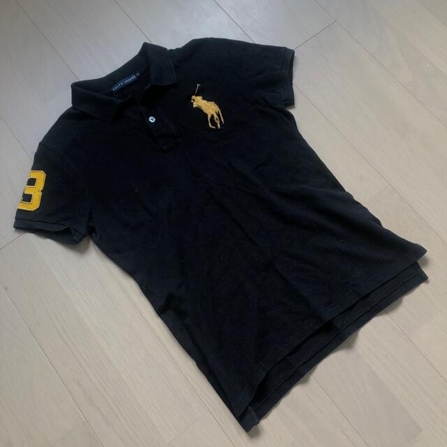 POLO RALPH LAUREN(ポロラルフローレン)のポロバイラルフローレン BIGゴールドポニー 半袖ポロシャツ 黒x金 Ｌサイズ レディースのトップス(ポロシャツ)の商品写真