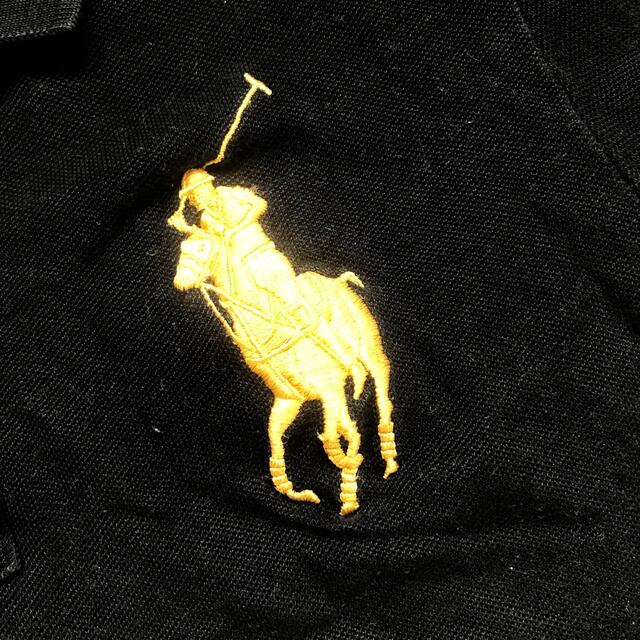 POLO RALPH LAUREN(ポロラルフローレン)のポロバイラルフローレン BIGゴールドポニー 半袖ポロシャツ 黒x金 Ｌサイズ レディースのトップス(ポロシャツ)の商品写真