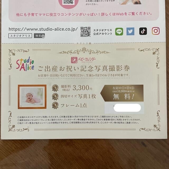 スタジオアリス☆割引券 チケットの優待券/割引券(その他)の商品写真