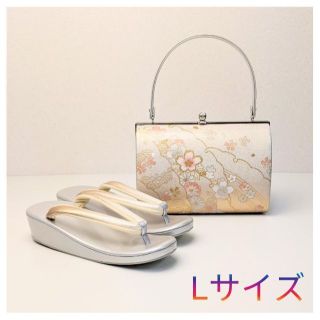 草履バッグセット フォーマル 振袖 エナメル シルバー Lサイズ w37(下駄/草履)