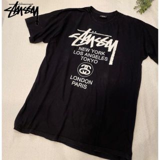 ステューシー(STUSSY)のstussy ステューシー　ワールドツアー　Tシャツ　黒　XL※ロゴひび割れ有(Tシャツ/カットソー(半袖/袖なし))