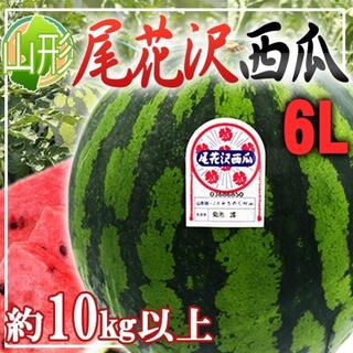 山形県産 尾花沢西瓜 1玉 6L 約10kg以上(フルーツ)