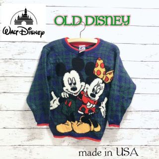 ディズニー(Disney)の入手困難 ◆ディズニー Mickey's STUFF ニット 　古着　チェック(ニット)