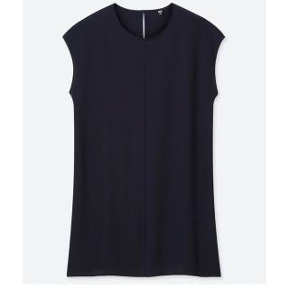 ユニクロ(UNIQLO)のUNIQLO ドレープフレンチスリーブチュニック　ネイビー(チュニック)