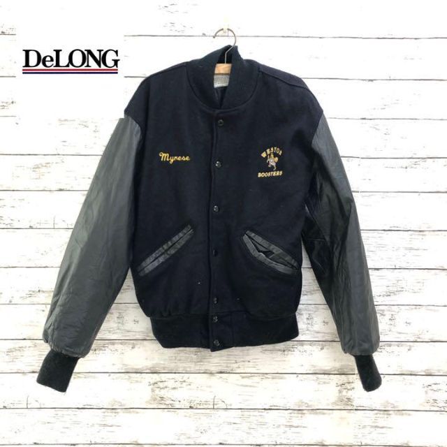 90s Delong◆デロング ワッペン スタジャン　ネイビー　USA製