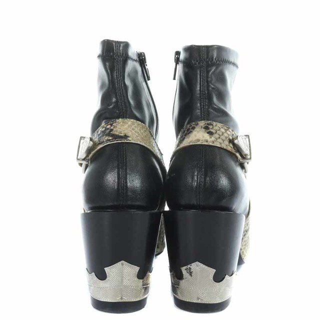 トーガ プルラ ショートブーツ レザー 39 24.5cm ベージュ 黒 - 靴