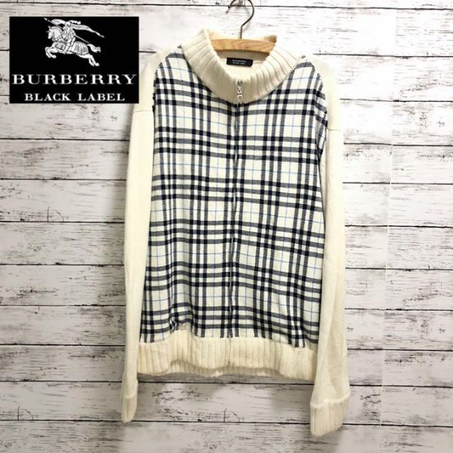 BURBERRY BLACK LABEL(バーバリーブラックレーベル)のバーバリーブラックレーベル◆ジップアップニットセーター　ノバチェック　L 希少 メンズのトップス(ニット/セーター)の商品写真