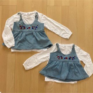 ロデオクラウンズ(RODEO CROWNS)のロデオクラウンズ  キッズ　デニムキャミ　ロンT セット　刺繍入　s m(Tシャツ/カットソー)