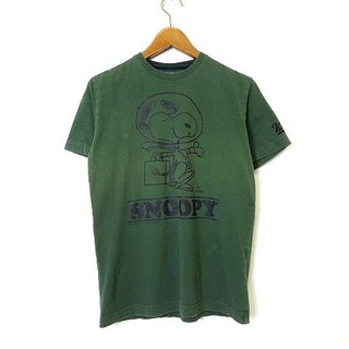 ピーナッツ(PEANUTS)のピーナッツ PEANUTS Tシャツ ロゴ 半袖 S-M モスグリーン 黒(Tシャツ(半袖/袖なし))