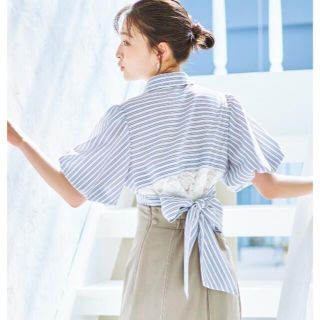 ウィルセレクション(WILLSELECTION)のバックレースリボンシャツ ブルー(シャツ/ブラウス(長袖/七分))