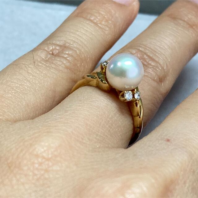 ミキモト MIKIMOTO リング フラワー ツイスト 1ポイント ブラック パール 9.4mm珠 10ポイント ホワイト パール 3.8mm珠 K18WG 11号