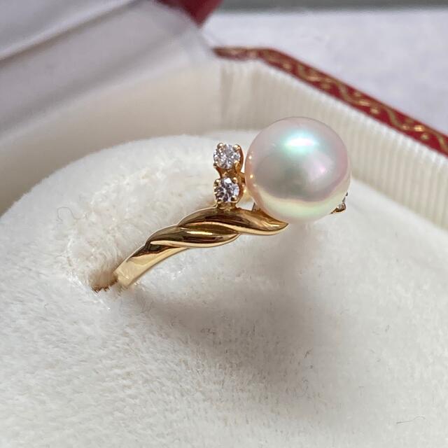 ミキモト MIKIMOTO K18WG パール ダイヤモンド リング