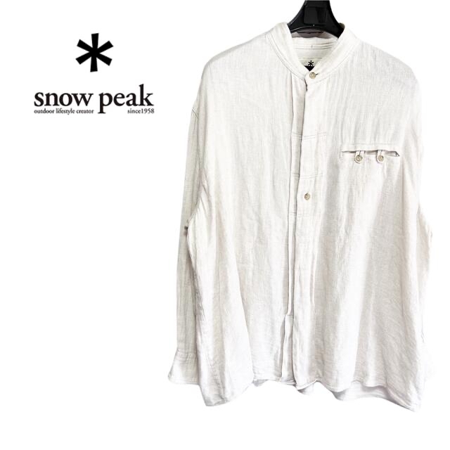 美品★snow peak スノーピーク ノーカラー バンドカラー 長袖シャツ