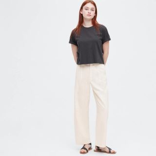 ユニクロ(UNIQLO)のUNIQLO リネンブレンドタックワイドパンツ（丈長め72～74cm）(カジュアルパンツ)