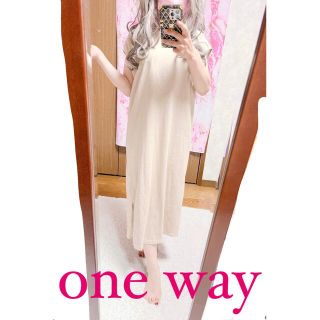 ワンウェイ(one*way)の4867.one way シンプル ベージュ サイドスリット ロングワンピース(ロングワンピース/マキシワンピース)