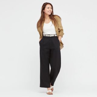 ユニクロ(UNIQLO)のUNIQLO リネンブレンドタックワイドパンツ（丈長め72～74cm）(カジュアルパンツ)