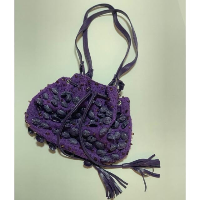 MOYNA ビーズ刺繍パープルショルダーバッグ MOYNA ビーズ パーティハンドバッグ