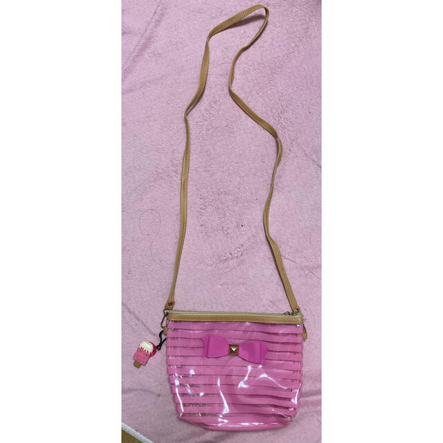 ✨ボーダーポシェット2WAYポーチ夏ビニール海ピンク レディースのバッグ(ボディバッグ/ウエストポーチ)の商品写真