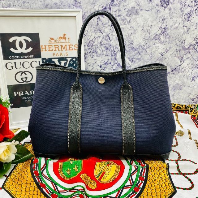 HERMES エルメス ガーデンパーティ TPM ネイビー トワルオフィシエ cat