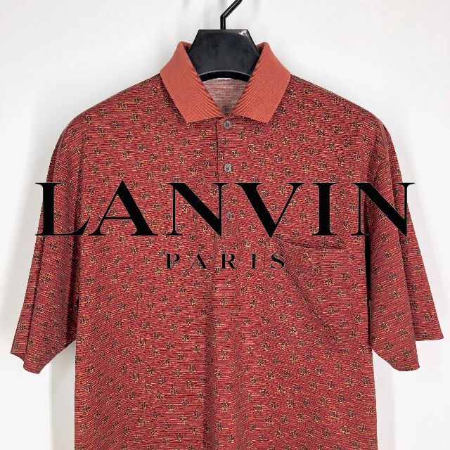 ◆ LANVIN ◆ ロゴ刺繍総柄ポロシャツ L イタリア製 オレンジ