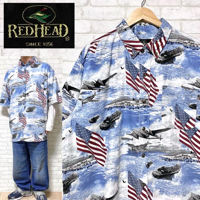 RED HEAD レッドヘッド ビッグシルエット 戦闘機 空軍 星条旗 シャツ