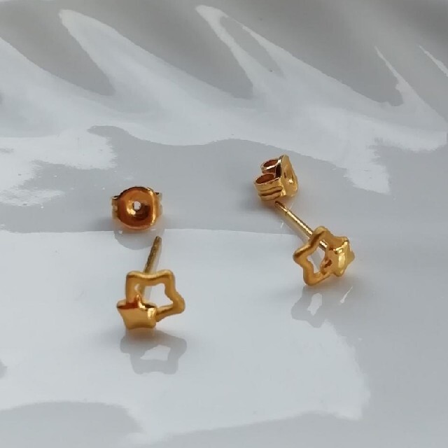 【K24】純金24K・可愛いスター・2つのお星さまのピアス☆ レディースのアクセサリー(ピアス)の商品写真