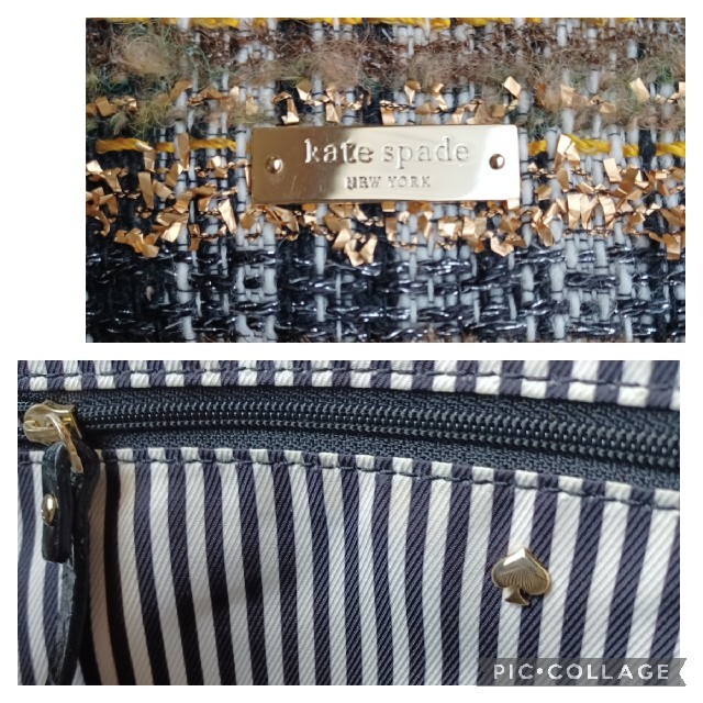 【kate spade】ラメ入りツイード×黒エナメル ハンドバッグ トートバッグ 8