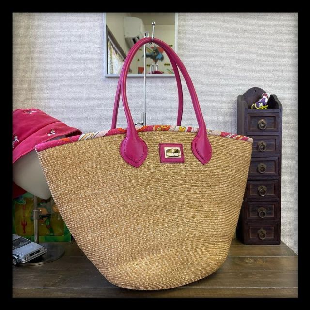 良品 Emilio Pucci トート ストロー バッグ BEI×PK 容量