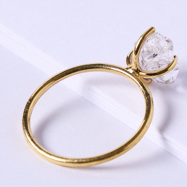 【13号】天然石 ハーキマーダイヤモンド 爪留め ゴールド リング 指輪 レディースのアクセサリー(リング(指輪))の商品写真