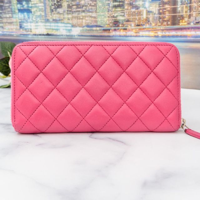 極美品】CHANEL マトラッセ ラウンドファスナー財布 長財布 ピンク