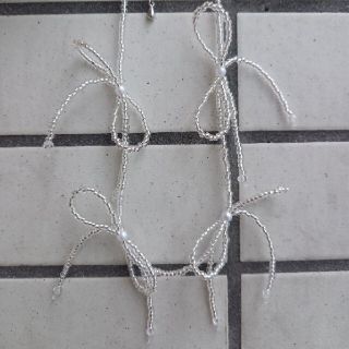 hand made beads necklace ribbon×silver(ネックレス)