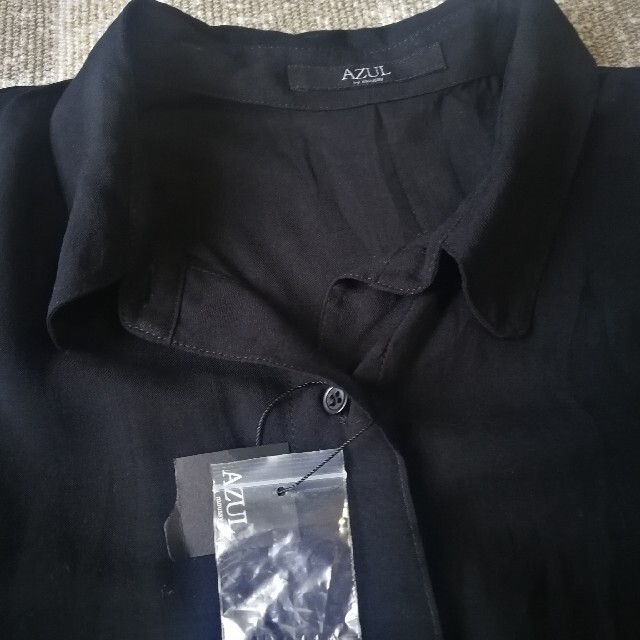AZUL by moussy(アズールバイマウジー)の新品！未使用!!AZULシースルーノースリーブシャツ　黒　フリーサイズ レディースのトップス(シャツ/ブラウス(半袖/袖なし))の商品写真