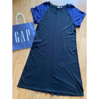 ギャップ(GAP)のギャップGAP半袖AラインバイカラーワンピースチュニックS黒×紺ブラックネイビー(ひざ丈ワンピース)