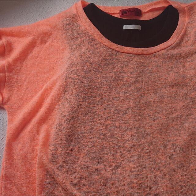 シャーベットカラー　オレンジ　シースルー半袖カットソー レディースのトップス(カットソー(半袖/袖なし))の商品写真