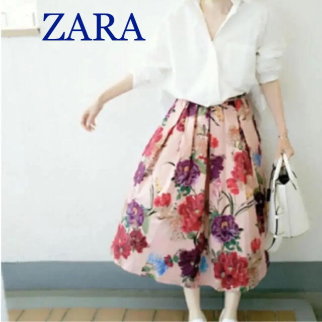 ZARA(ザラ)のZARA ピンク花柄スカート　XS レディースのスカート(ロングスカート)の商品写真
