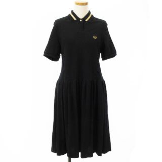 フレッドペリー(FRED PERRY)のフレッドペリー ワンピース 半袖 ひざ丈 プリーツ 切替 鹿の子 ブラック 36(ミニワンピース)