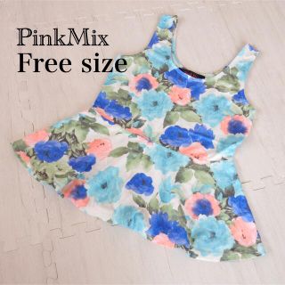 ピンクミックス(Pink Mix)の【Pink Mix】花柄 ペプラム トップス(カットソー(半袖/袖なし))