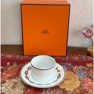 エルメス(Hermes)のエルメス　シェーヌダンクル　プラチナ　カップ＆ソーサー　未使用　箱付き(食器)