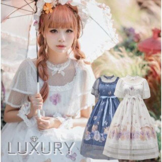 ロリータ パンジー 半袖 ワンピース NyaNya 花柄 ネコ 甘ロリ 姫ロリ