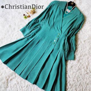美品☆クリスチャンディオール シルク100%ワンピース タックプリーツ M