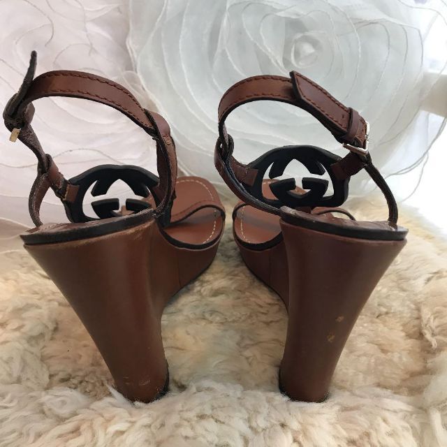 GUCCI ウェッジソール サンダル GGロゴ バックストラップ付 約25cm