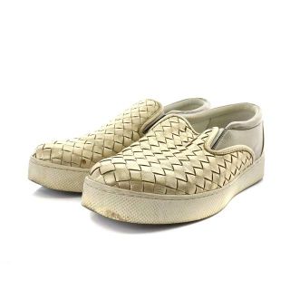 ボッテガヴェネタ(Bottega Veneta)のボッテガヴェネタ イントレチャート スリッポン 38 25.0cm ゴールド色(スリッポン/モカシン)